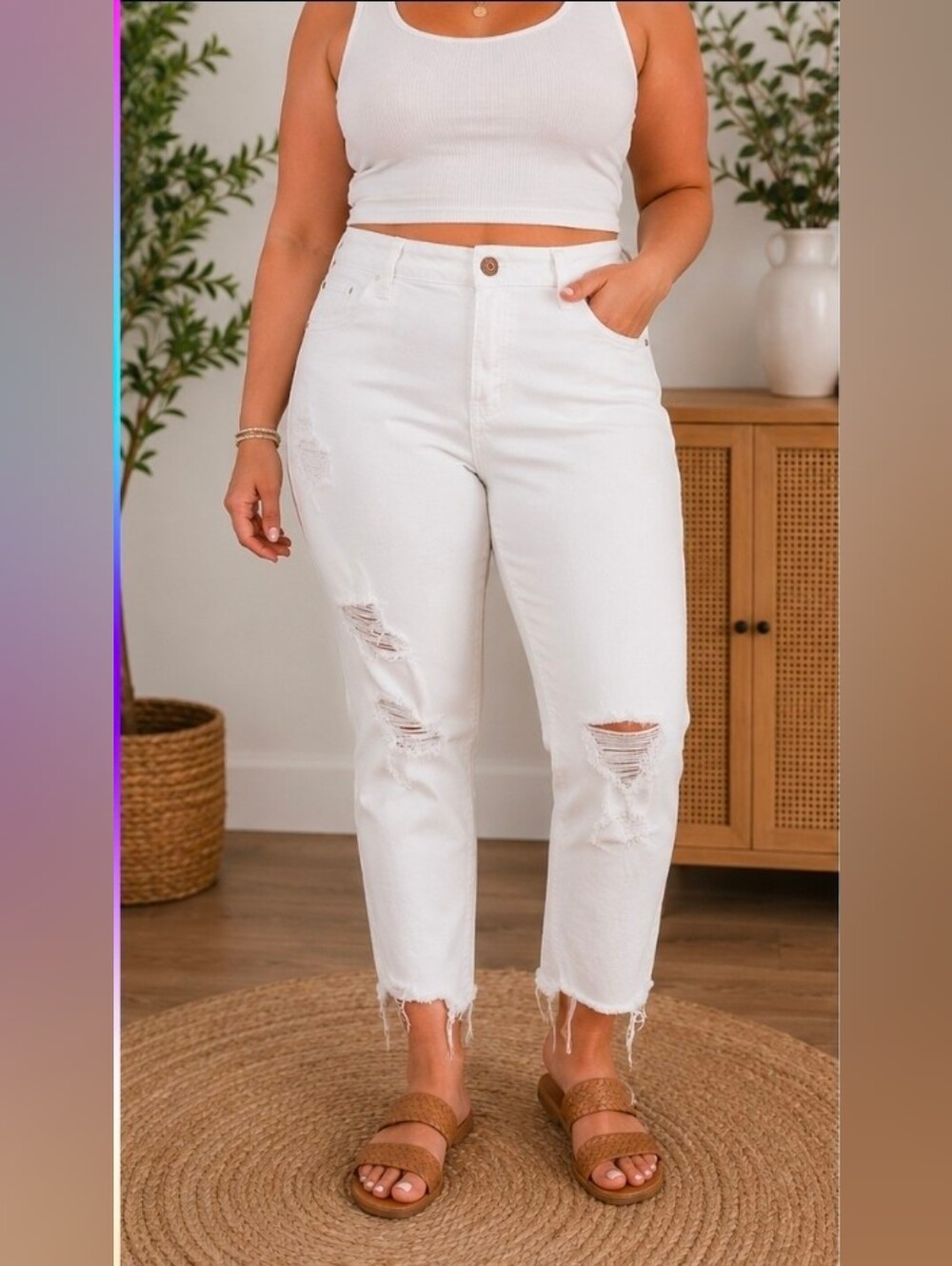 SO High Rise Distressed Crop Jeggings – White – Size 15 (32 Waist) – Stretch